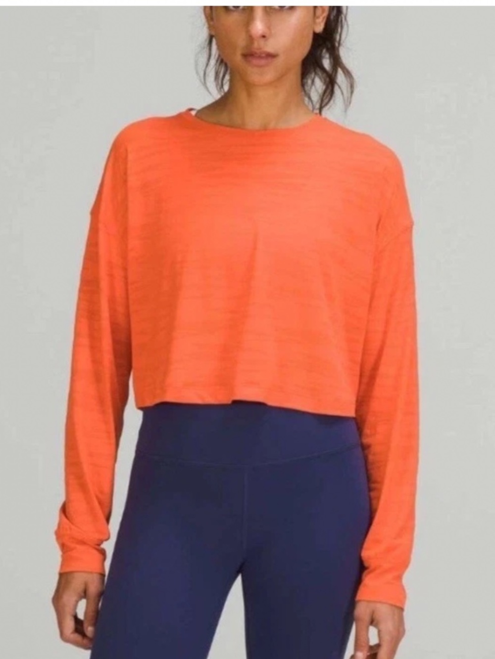 Lululemon Muscle Love Long Sleeve Crop Shirt Tiger Mesh Warm Coral Orange Sz 6